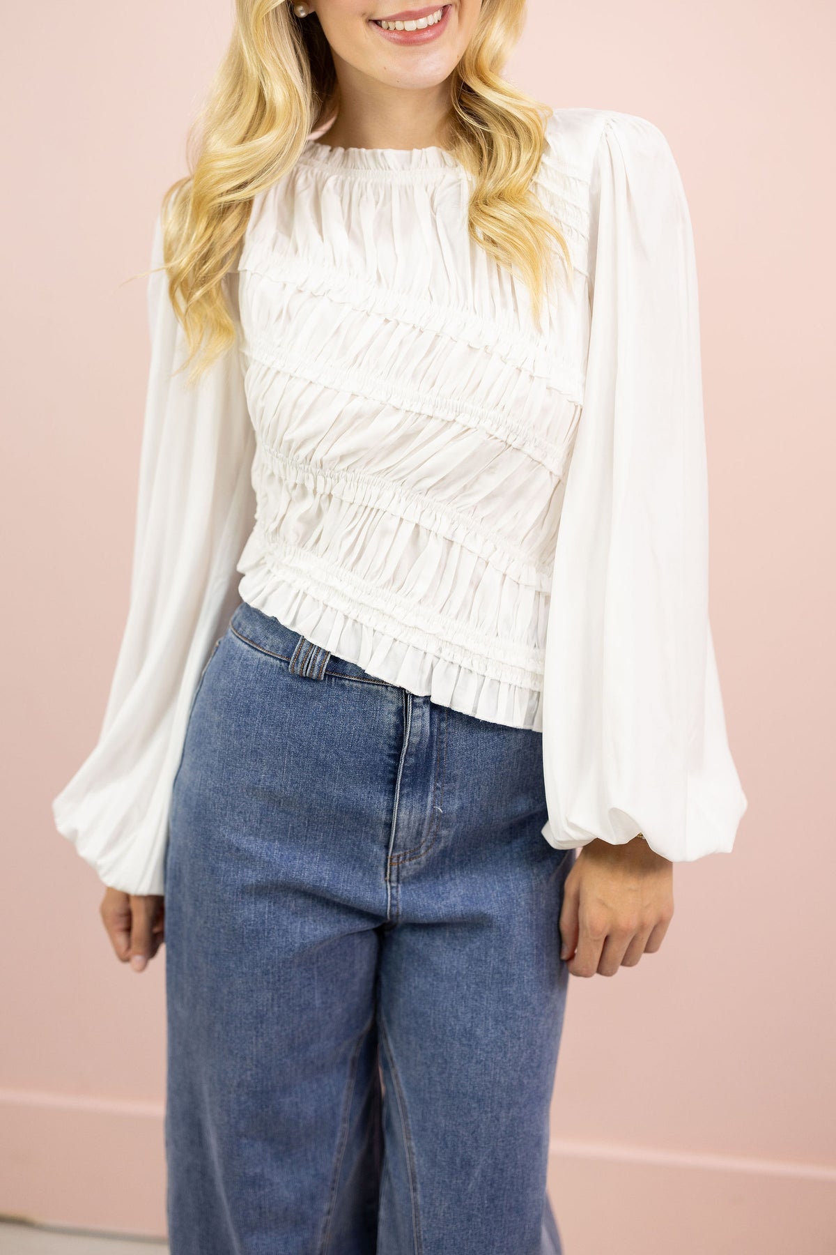 Asymmetrical Ruched Blouse White