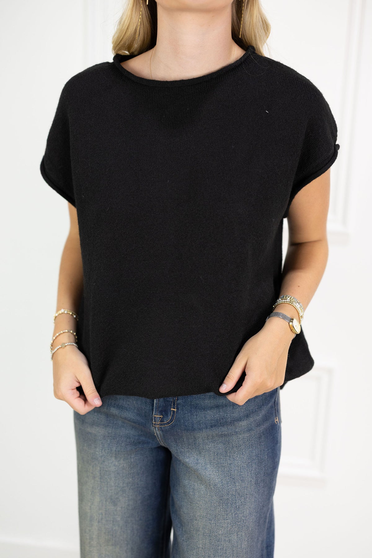Cap Sleeve Sweater Black