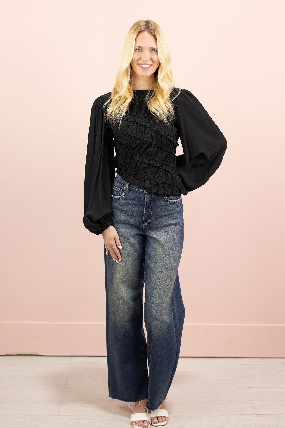 Asymmetrical Ruched Blouse Black