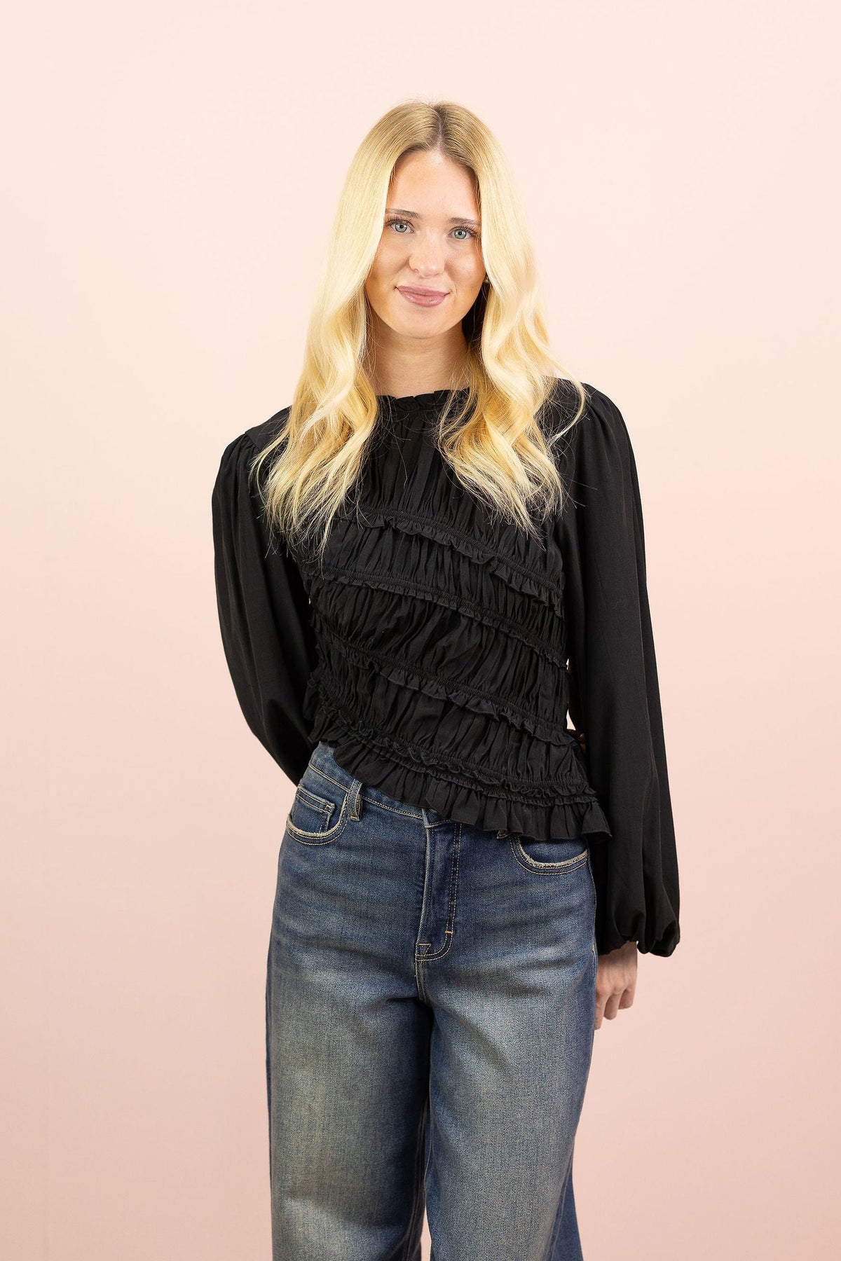 Asymmetrical Ruched Blouse Black