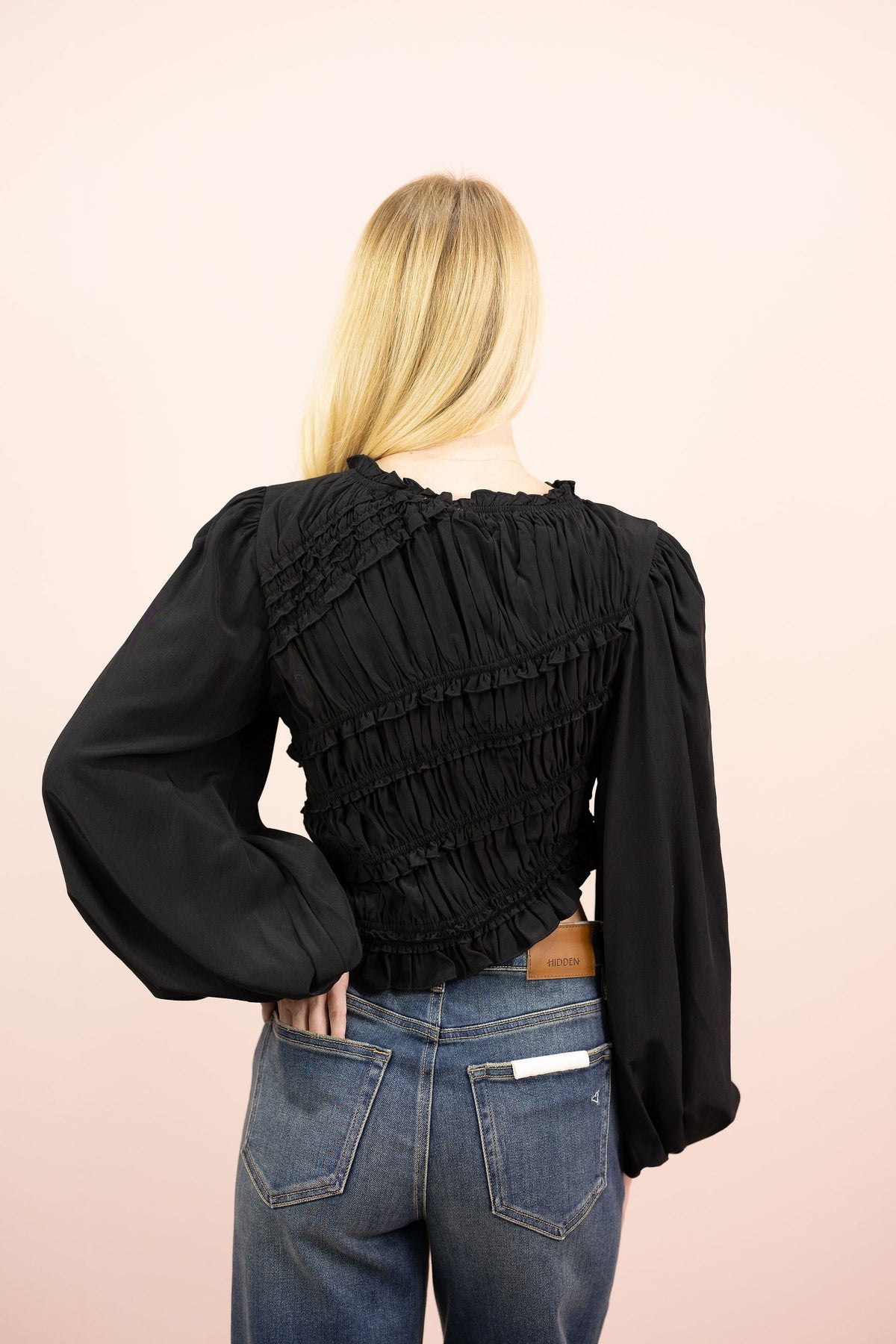 Asymmetrical Ruched Blouse Black