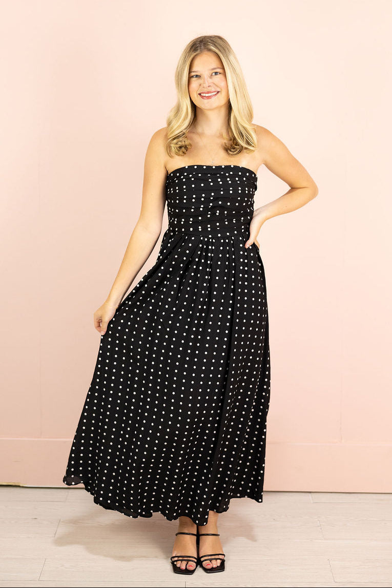 Strapless Polka Dot Dress Black