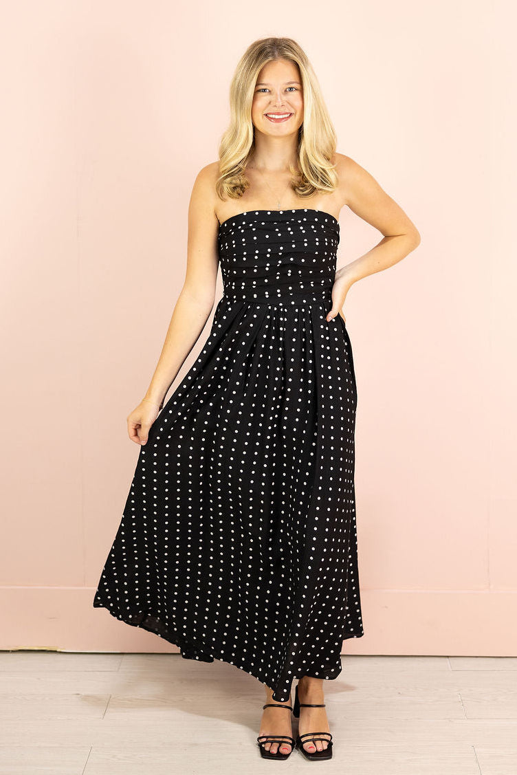 Strapless Polka Dot Dress Black