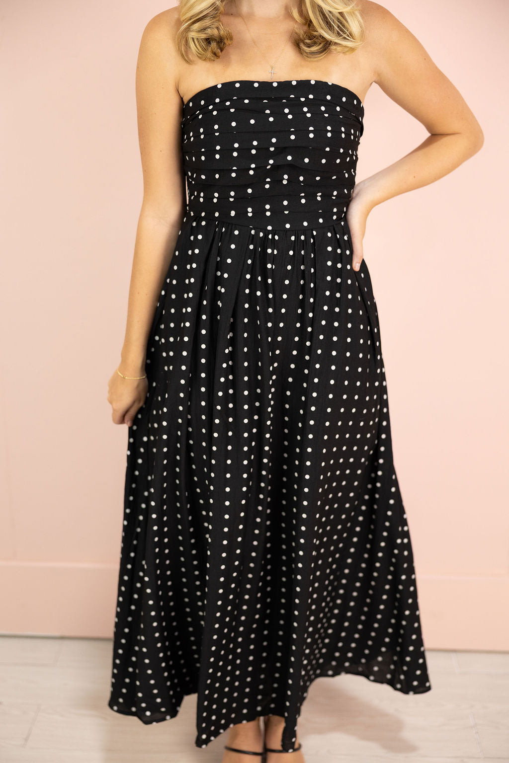 Strapless Polka Dot Dress Black