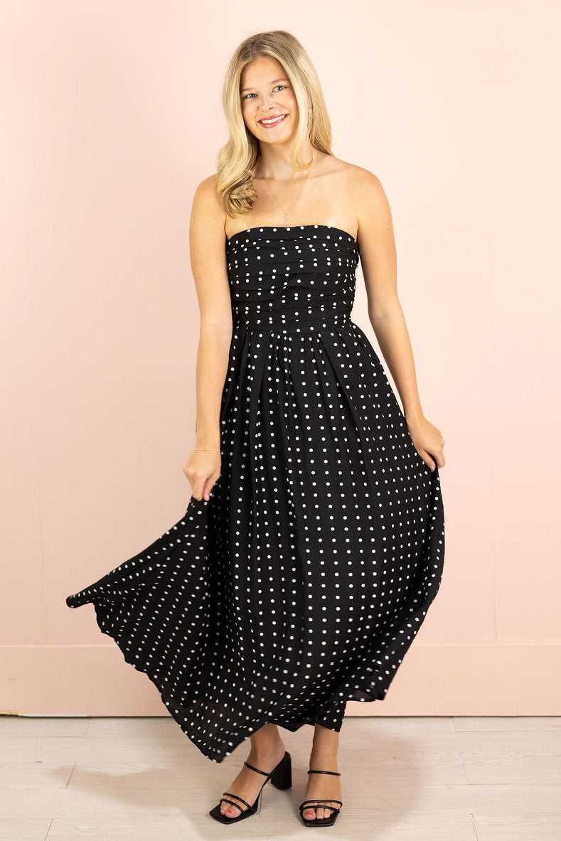 Strapless Polka Dot Dress Black