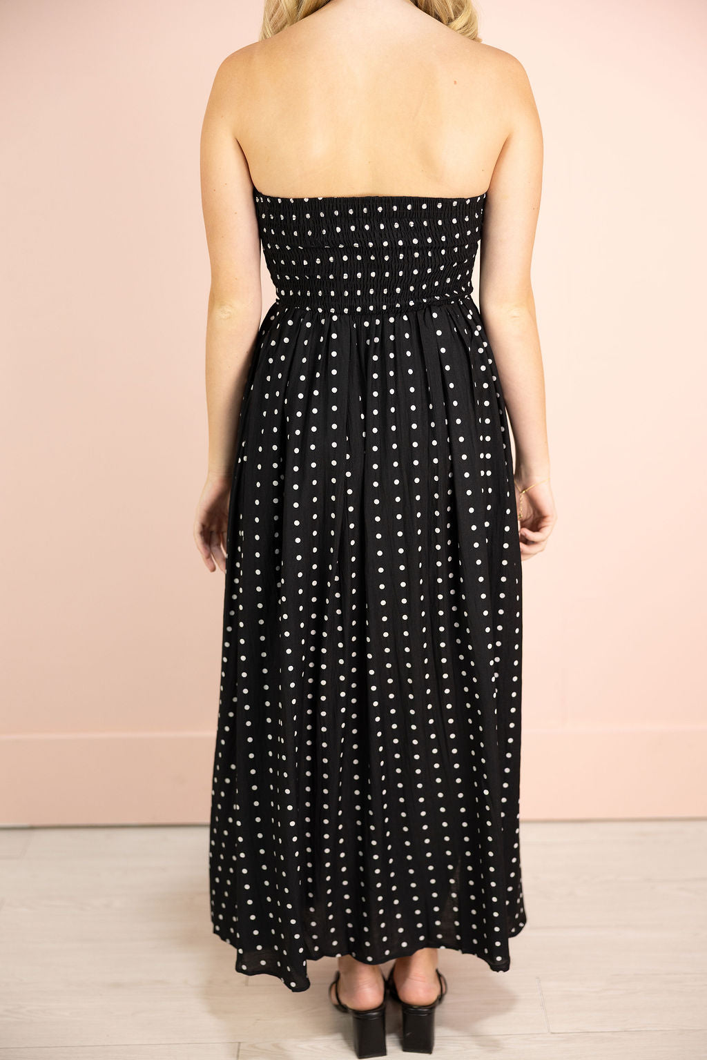 Strapless Polka Dot Dress Black