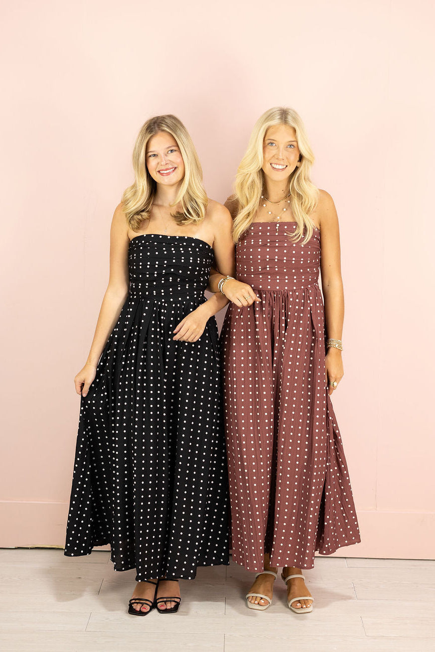 Strapless Polka Dot Dress Wine