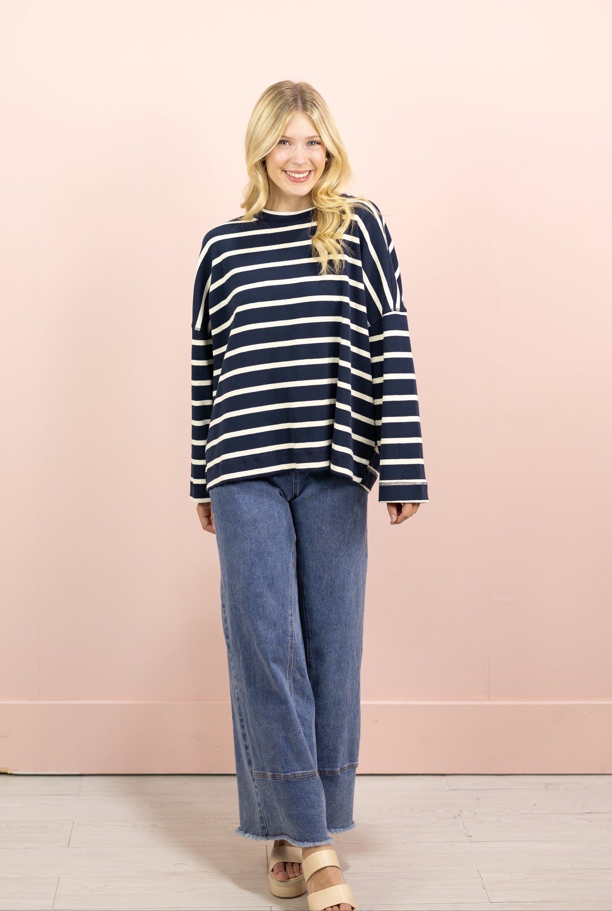 Navy/Ivory Stripe Crewneck