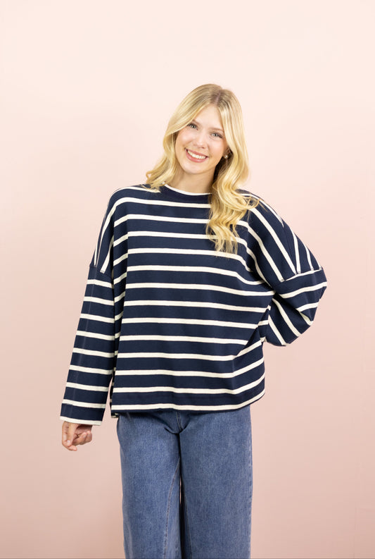 Navy/Ivory Stripe Crewneck