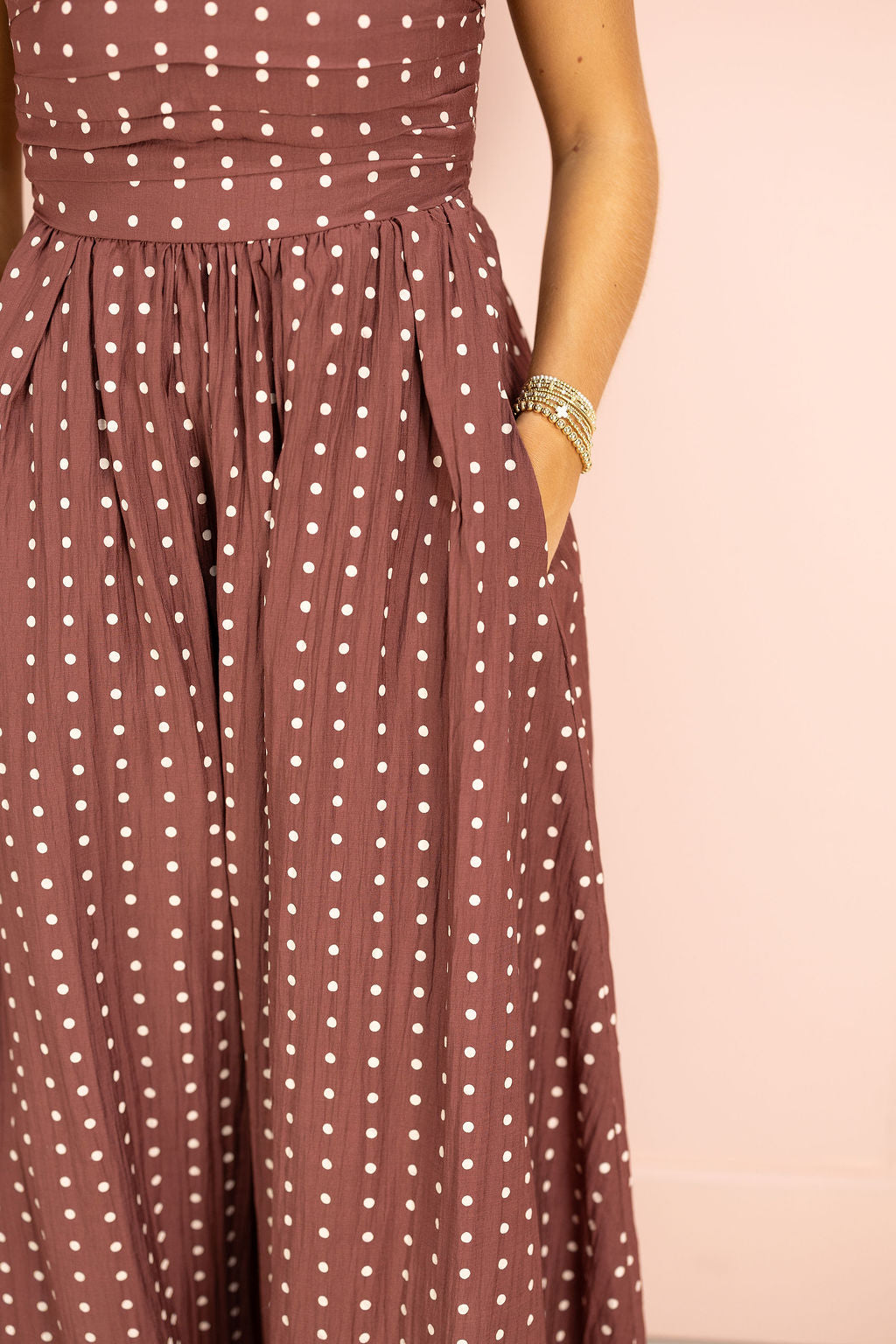Strapless Polka Dot Dress Wine