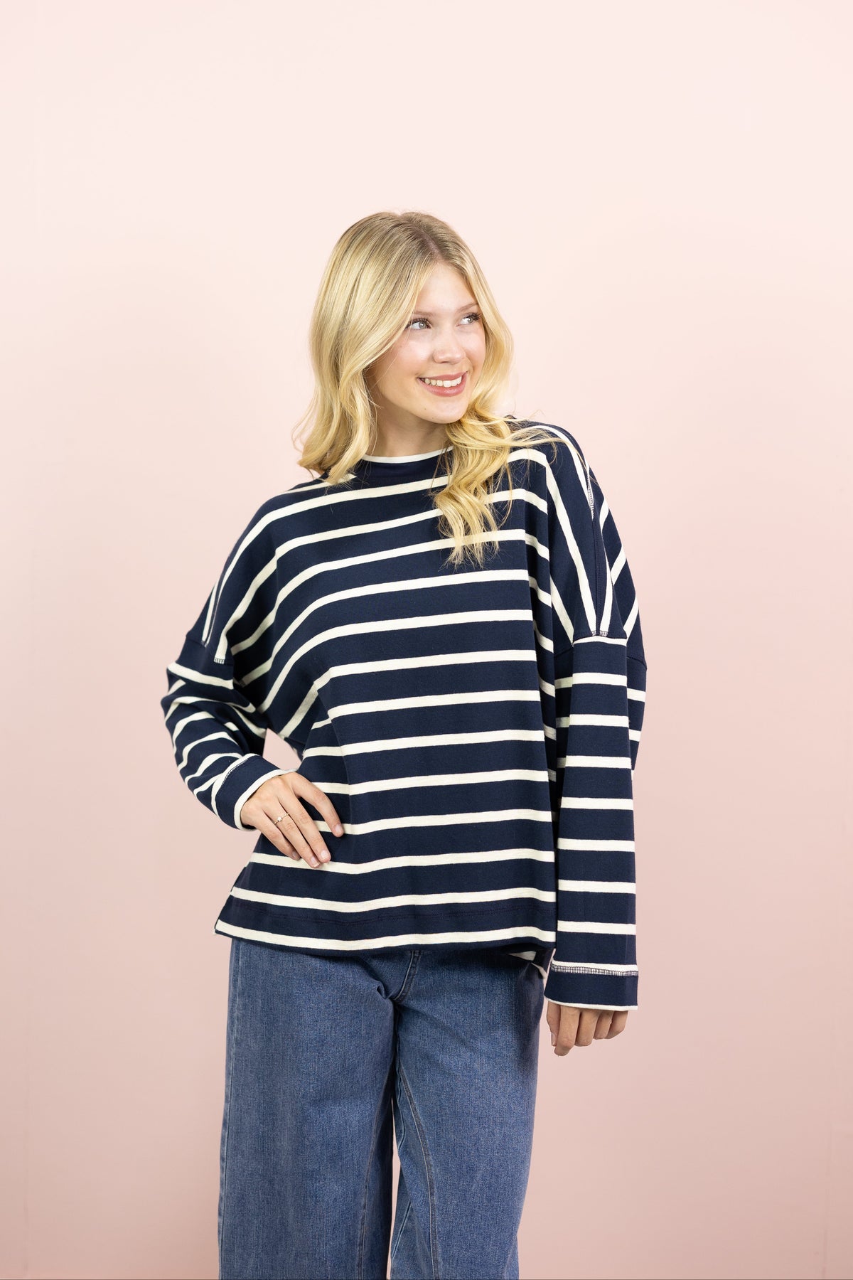 Navy/Ivory Stripe Crewneck