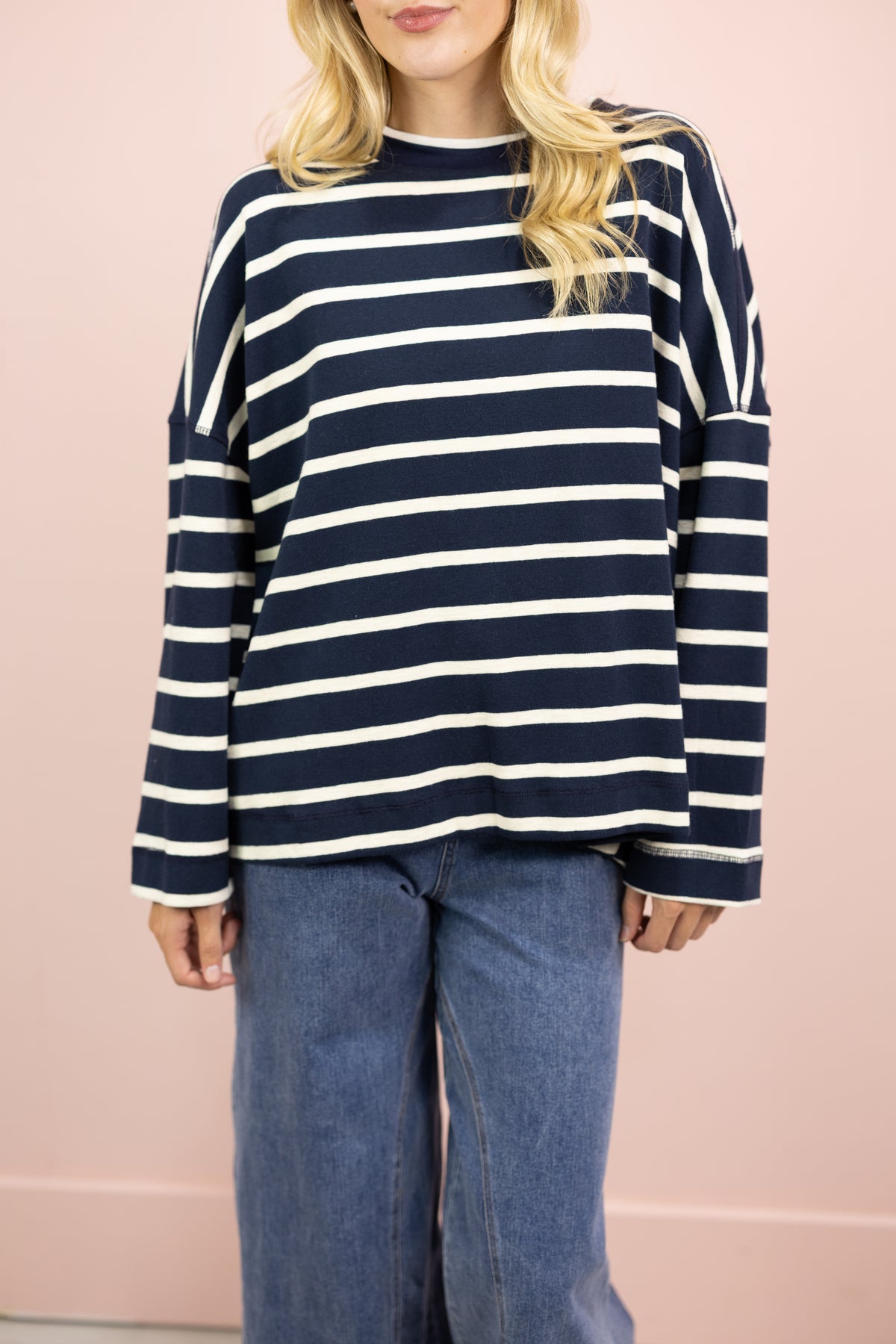 Navy/Ivory Stripe Crewneck
