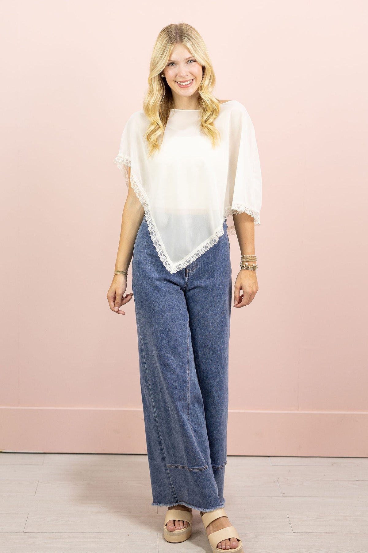 Ivory Sheer Poncho Top