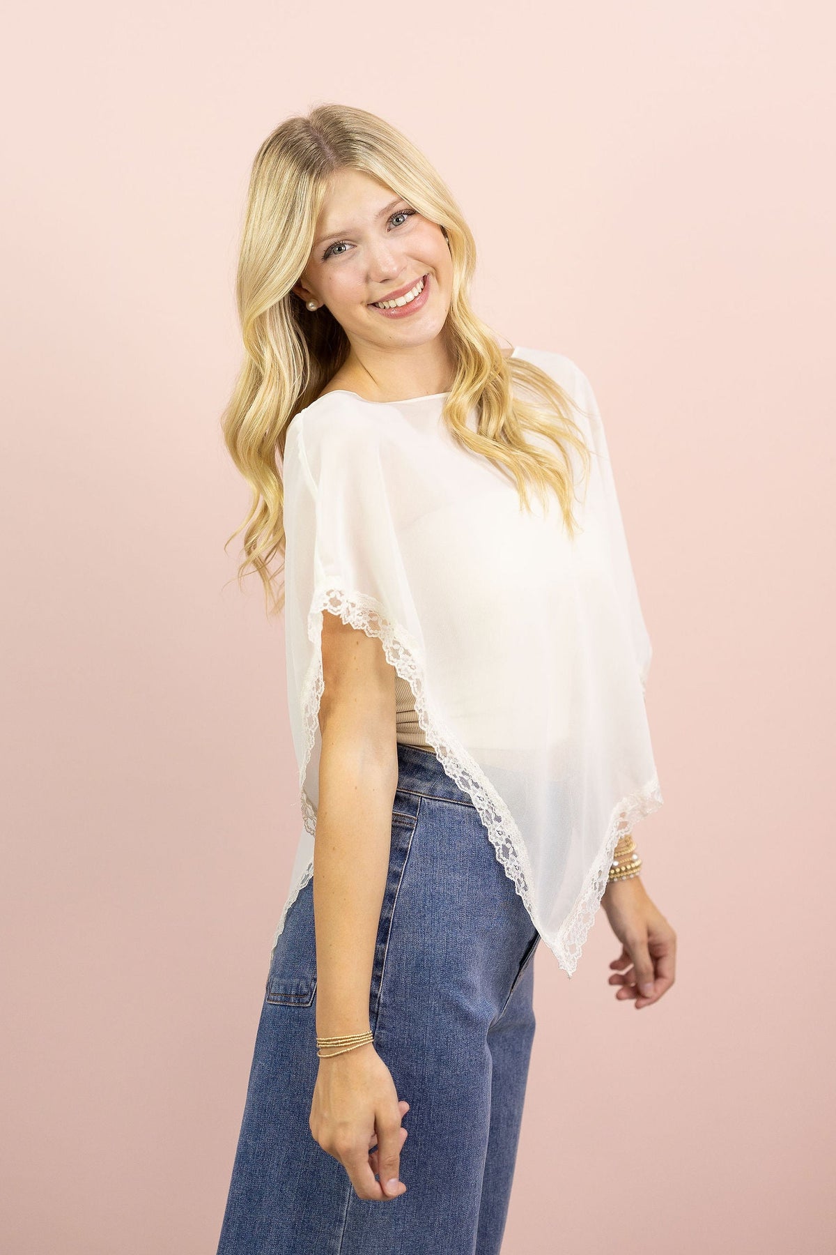 Ivory Sheer Poncho Top