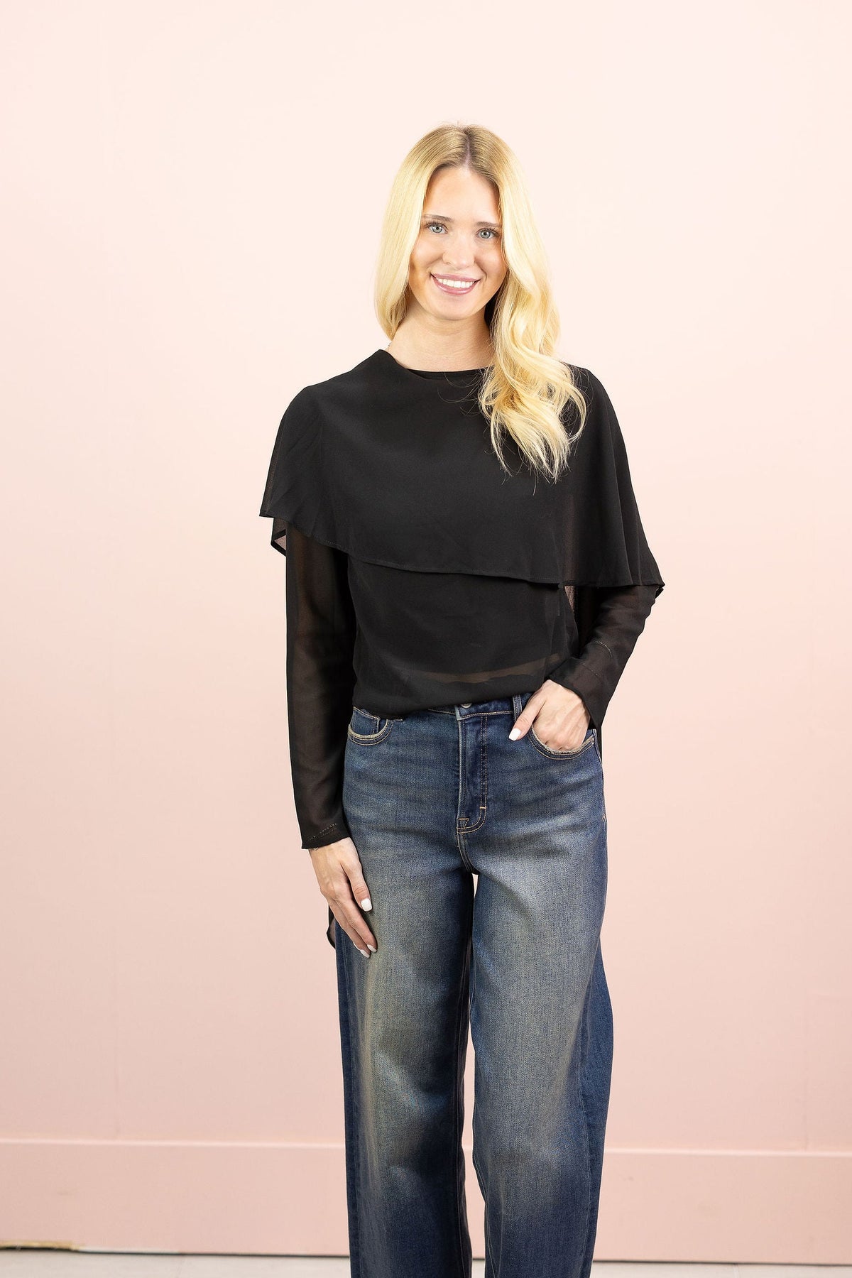 Sheer Black Cape Blouse
