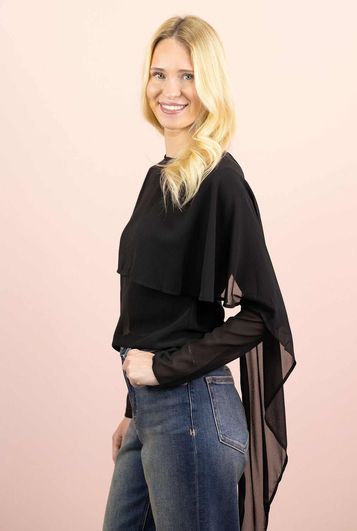 Sheer Black Cape Blouse