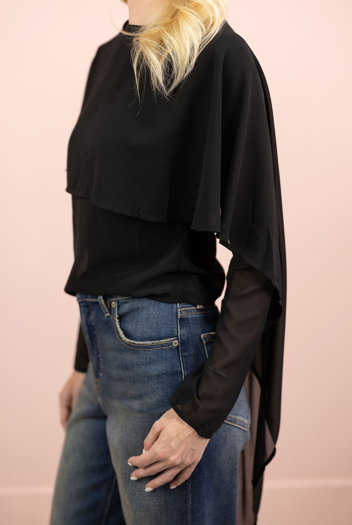 Sheer Black Cape Blouse