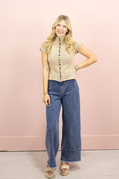Khaki Buttons Knit Top