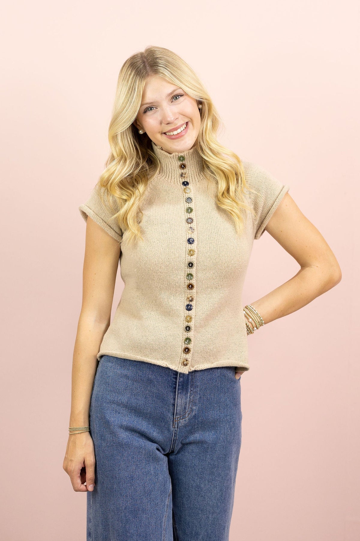Khaki Buttons Knit Top