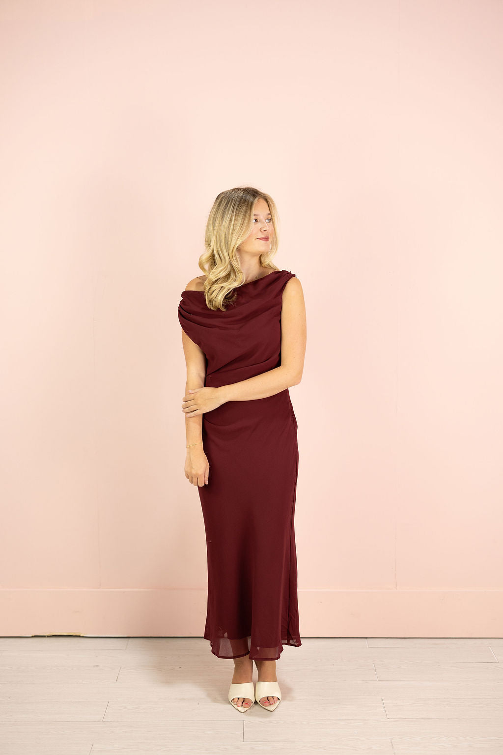 Dani Asymmetrical Midi Dress Wine