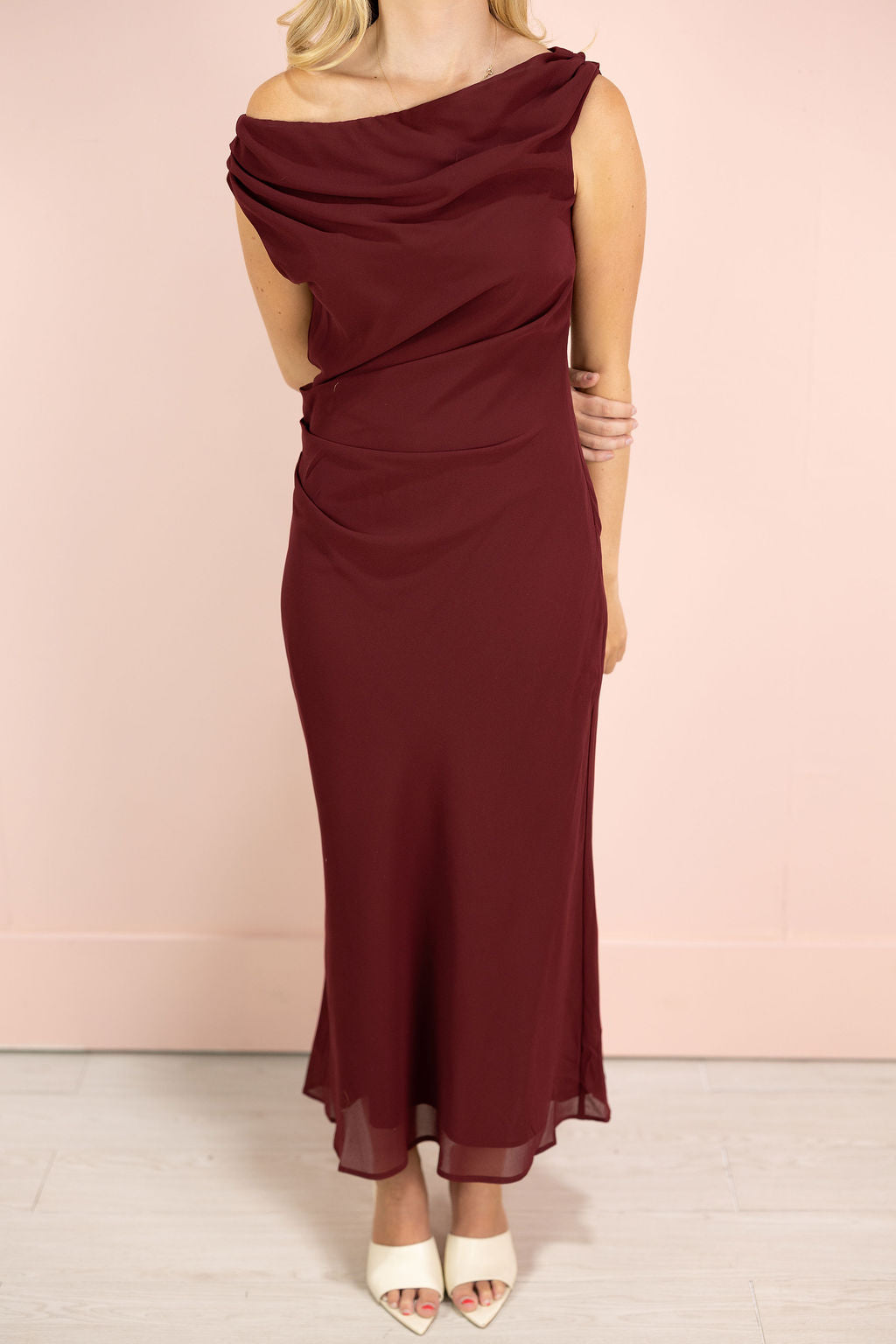 Dani Asymmetrical Midi Dress Wine