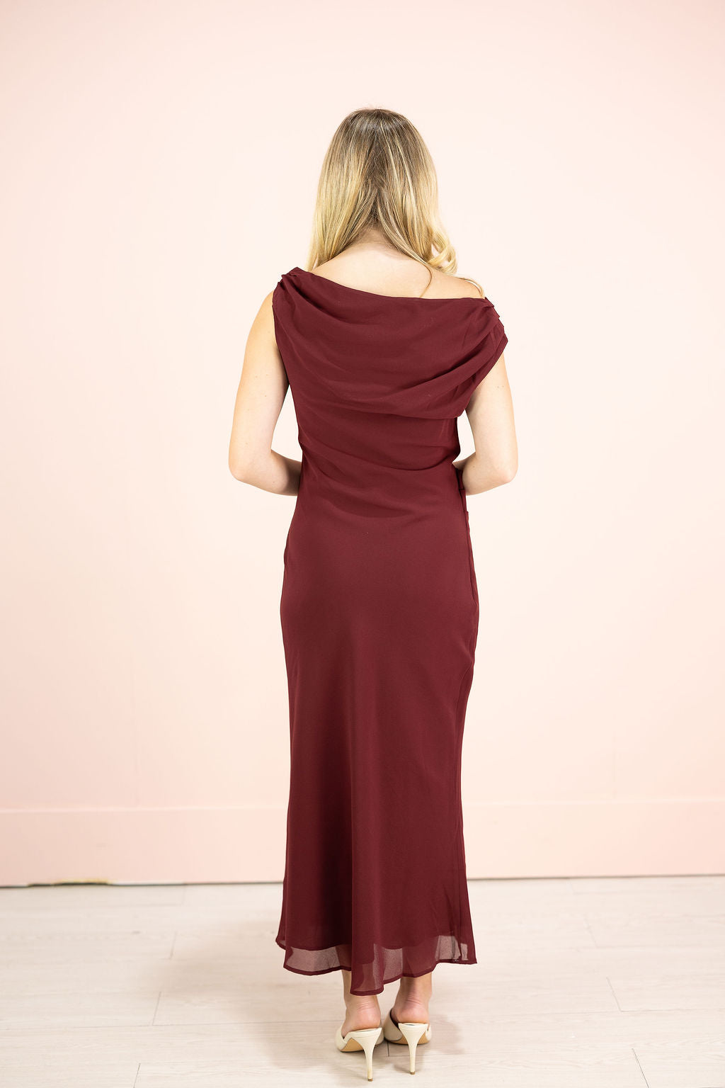 Dani Asymmetrical Midi Dress Wine