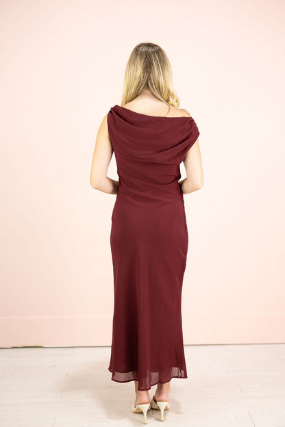 Dani Asymmetrical Midi Dress Wine