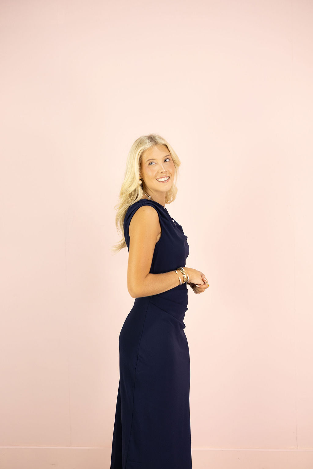 Dani Asymmetrical Midi Dress Navy