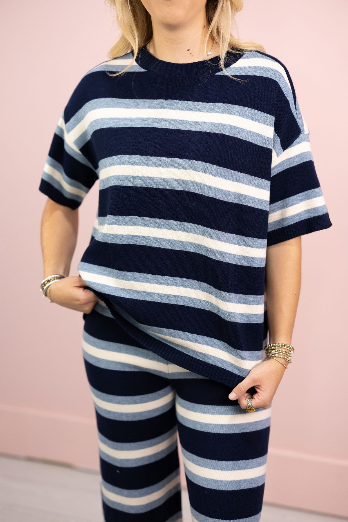 Stripe Knit Top & Bottom Set of 2 Blue