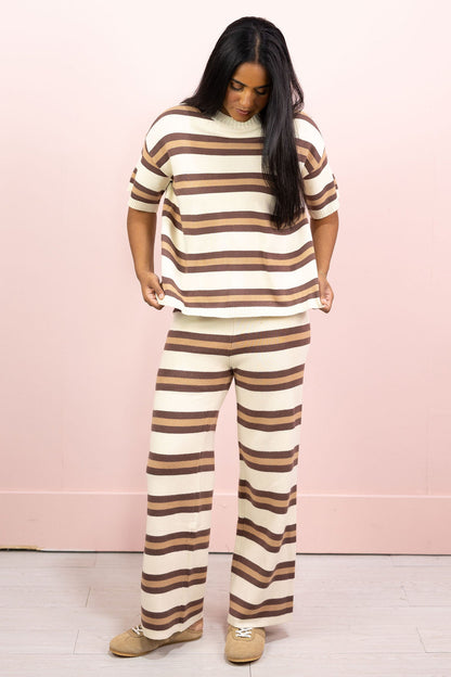 Stripe Knit Top & Bottom Set of 2 Brown