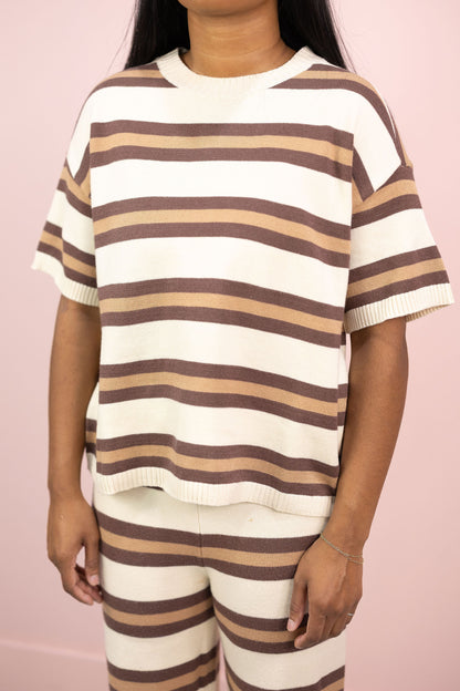 Stripe Knit Top & Bottom Set of 2 Brown