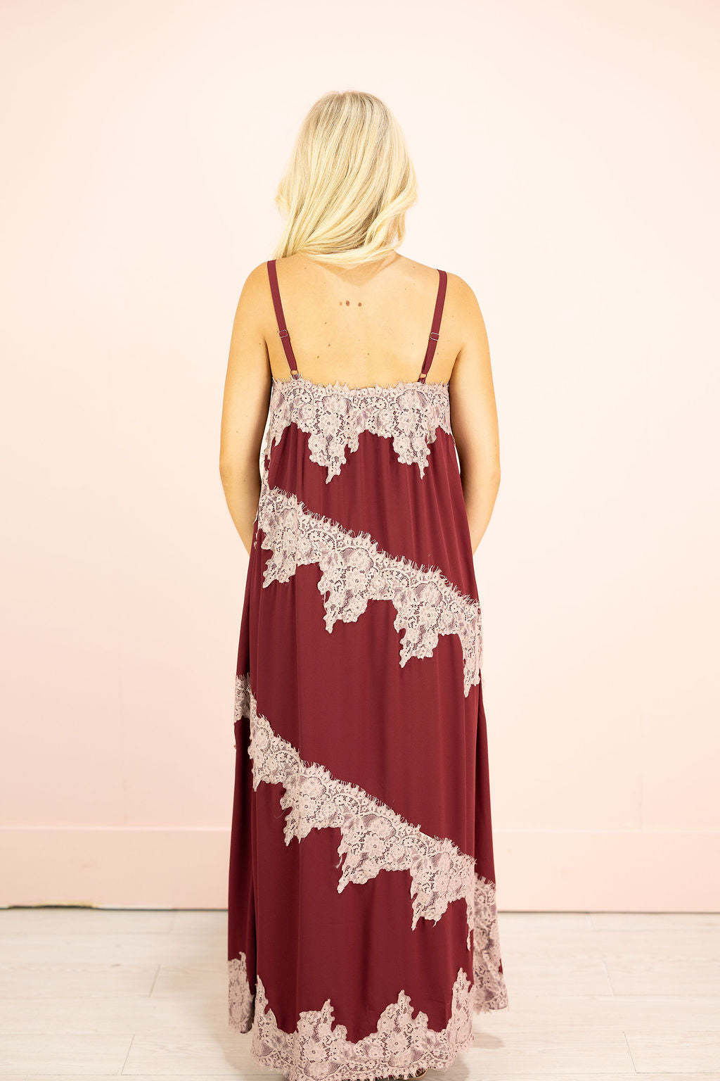 Contrast Lace Maxi Dress Burgundy