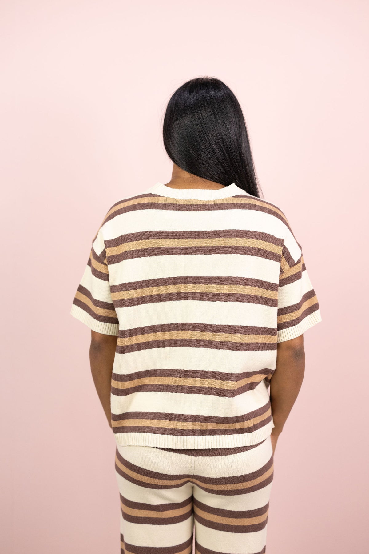 Stripe Knit Top & Bottom Set of 2 Brown