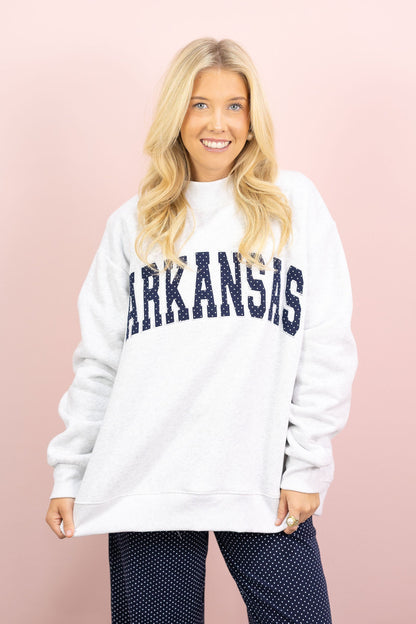 Arkansas Navy Polka Dot Mockneck