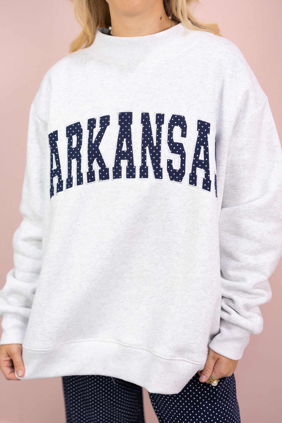 Arkansas Navy Polka Dot Mockneck