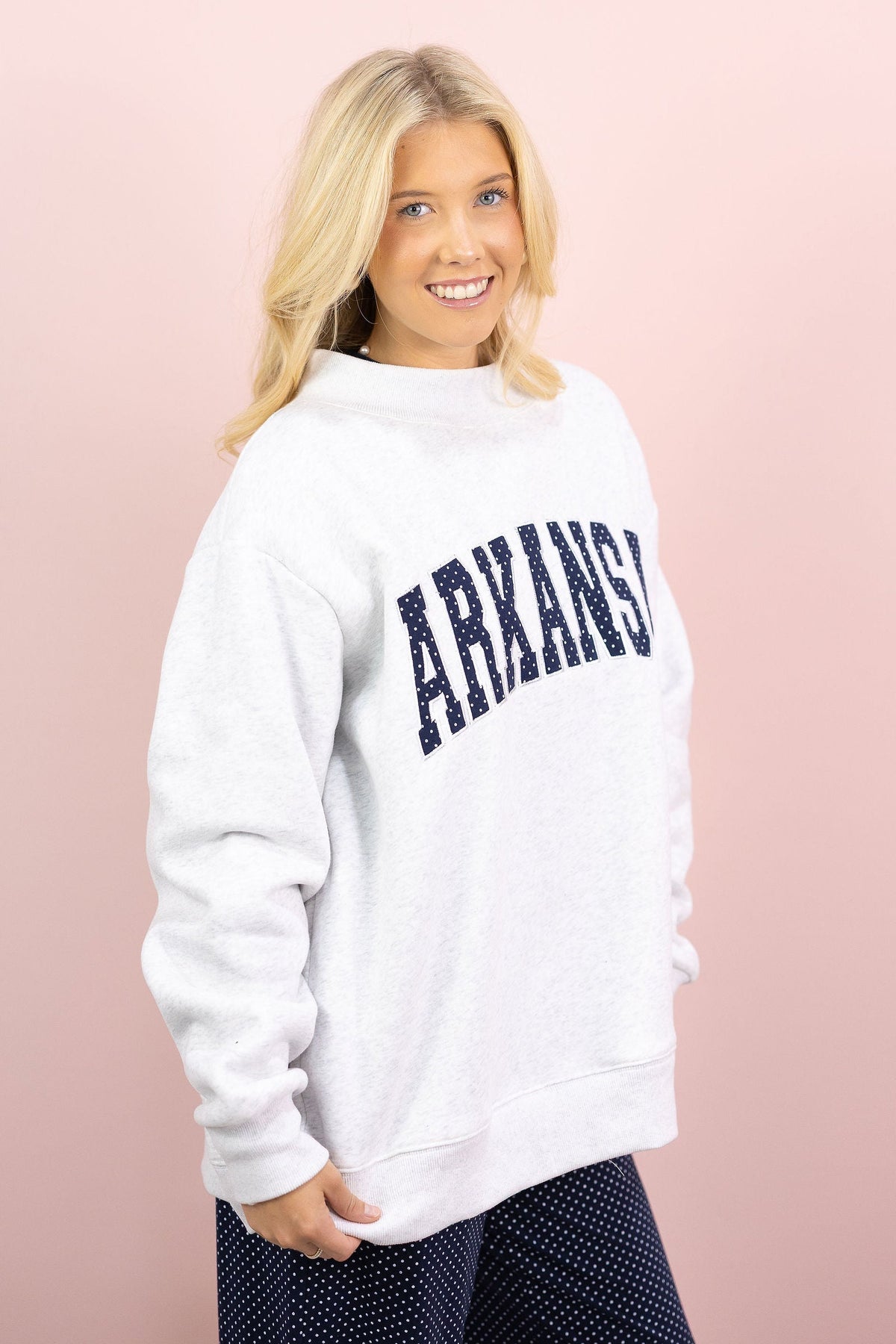 Arkansas Navy Polka Dot Mockneck