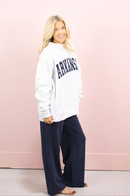 Arkansas Navy Polka Dot Mockneck