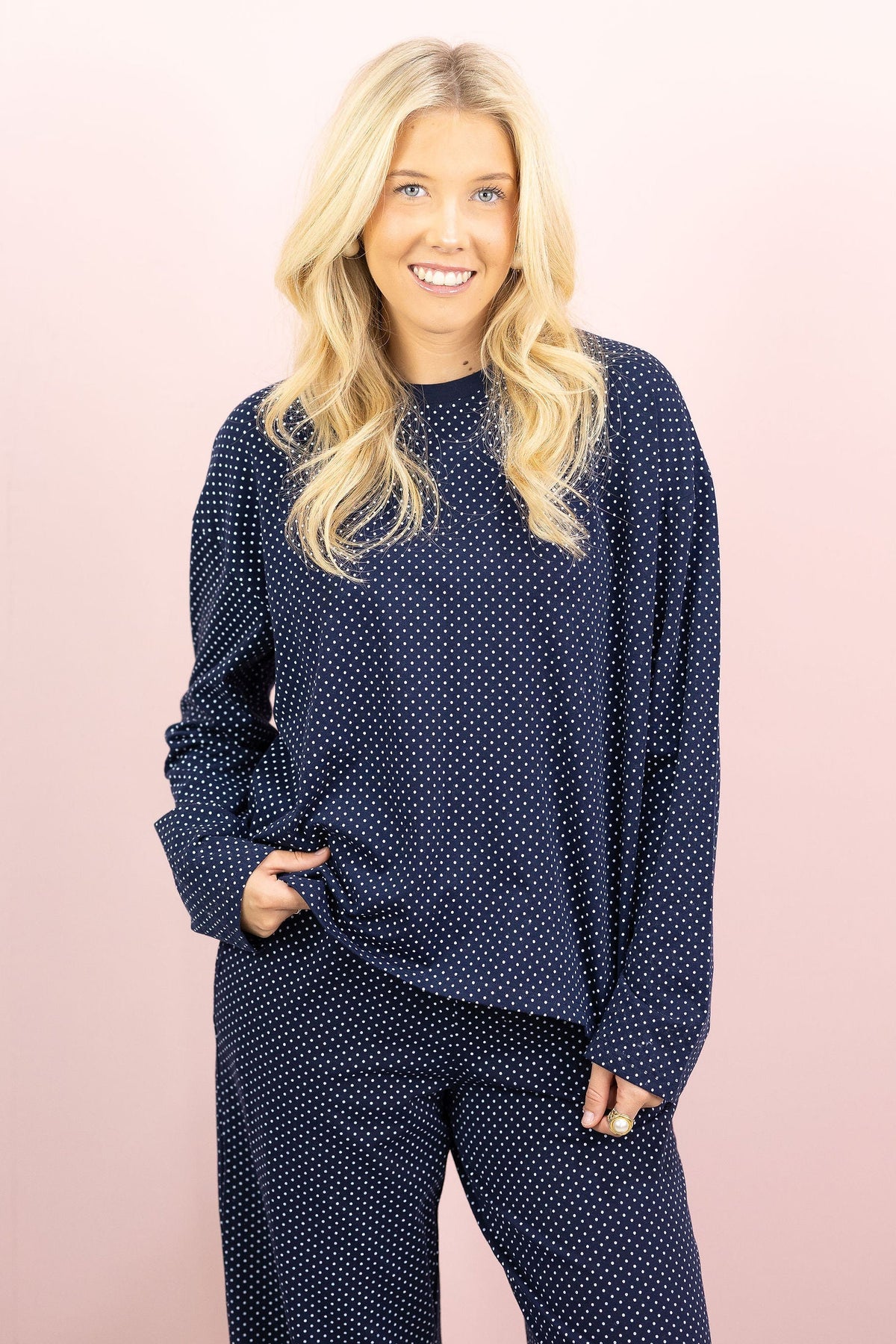 Navy Polka Dot Lounge Top