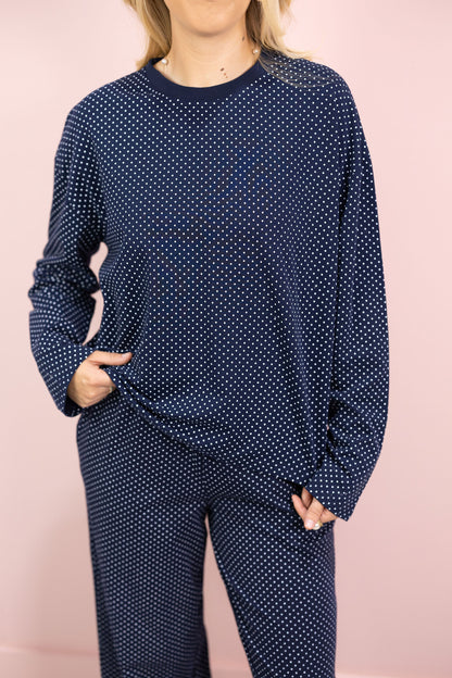 Navy Polka Dot Lounge Top