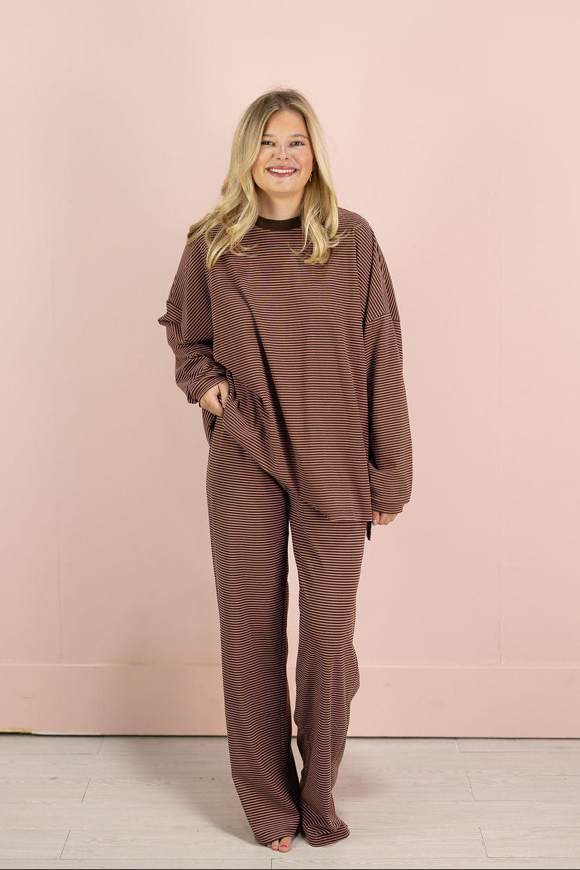 Striped Fleece Pants Brown Pink
