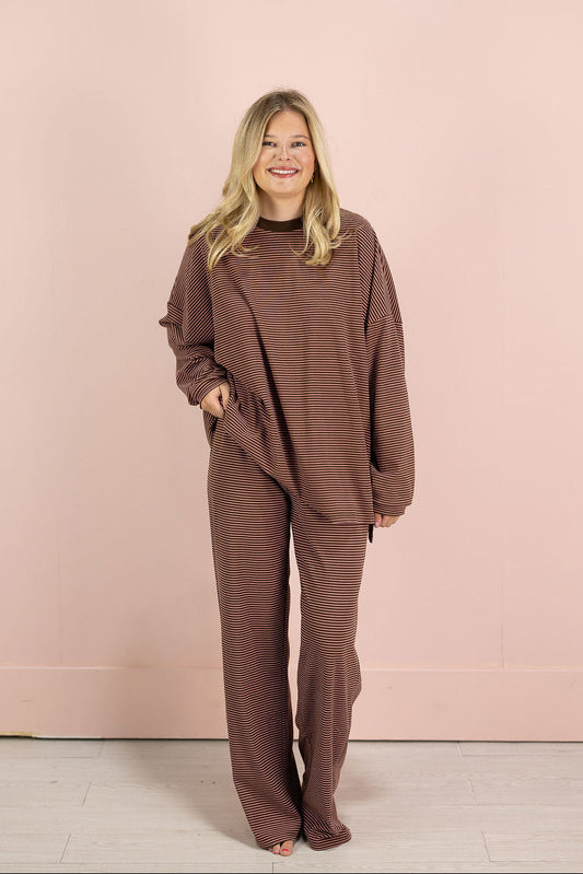 Striped Fleece Pants Brown Pink