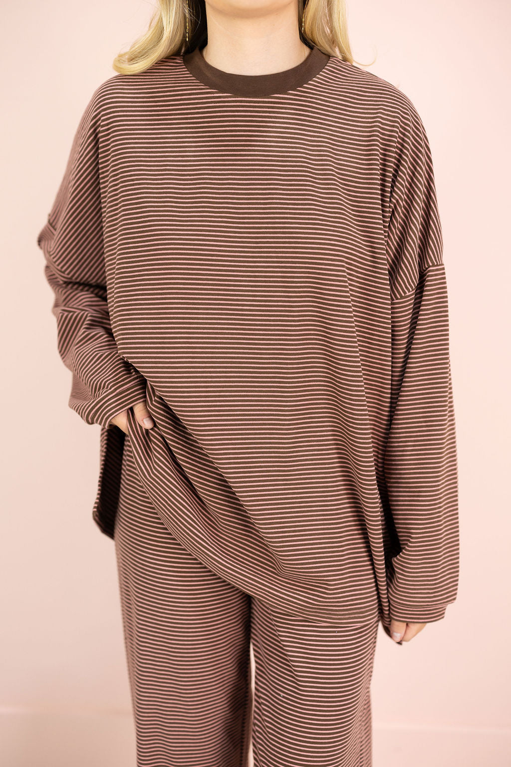 Striped Fleece Pants Brown Pink