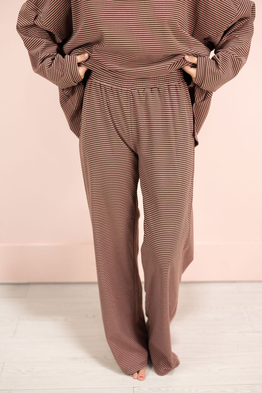 Striped Fleece Pants Brown Pink