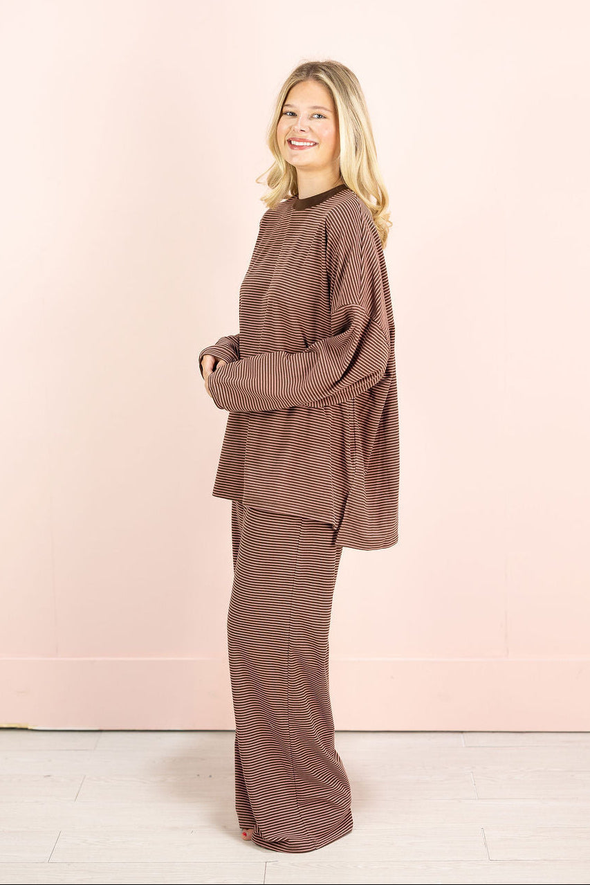 Striped Fleece Pants Brown Pink