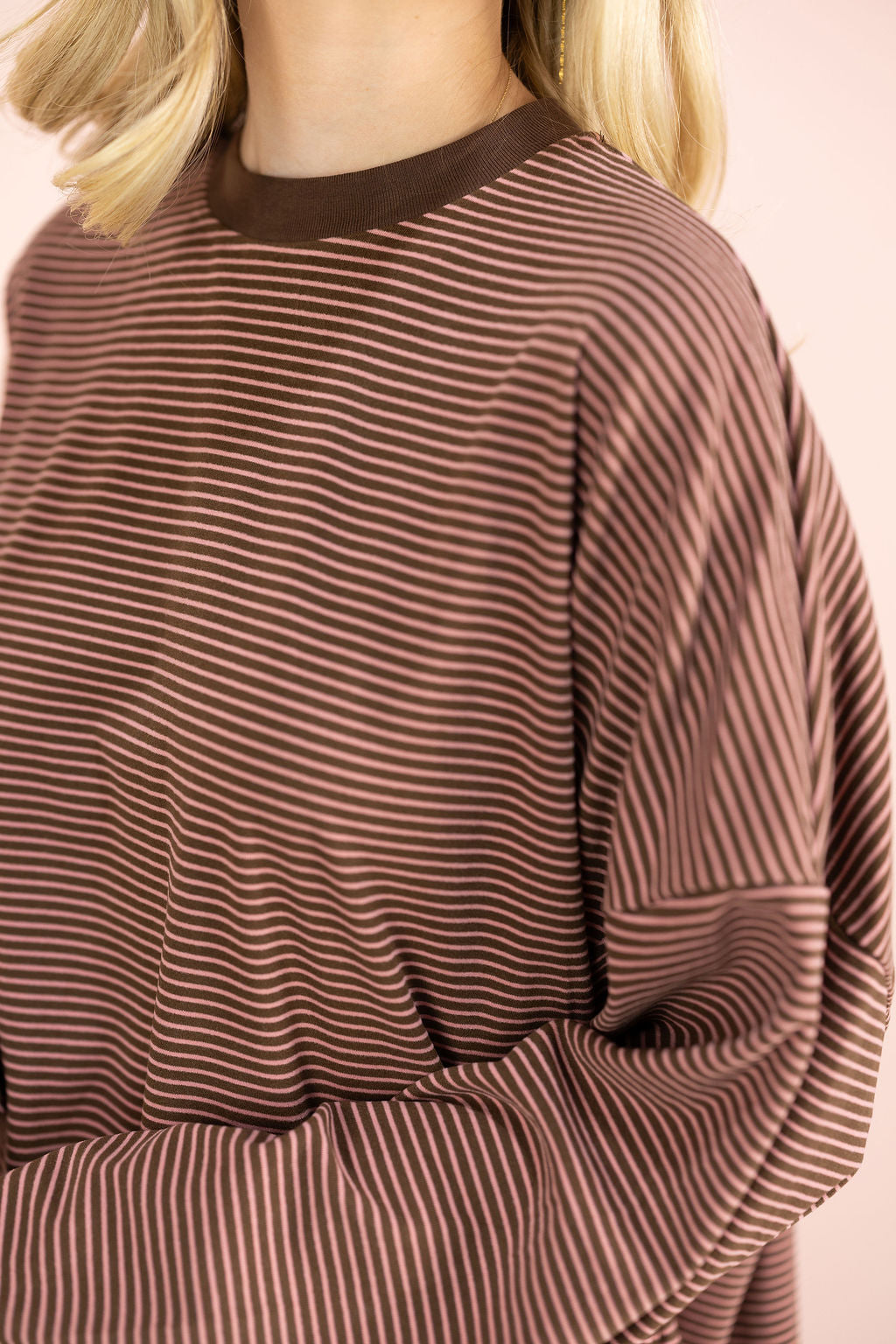 Striped Fleece Oversize Top Brown Pink