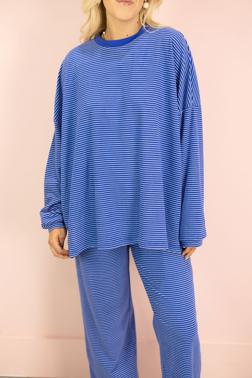 Striped Fleece Oversize Top Royal