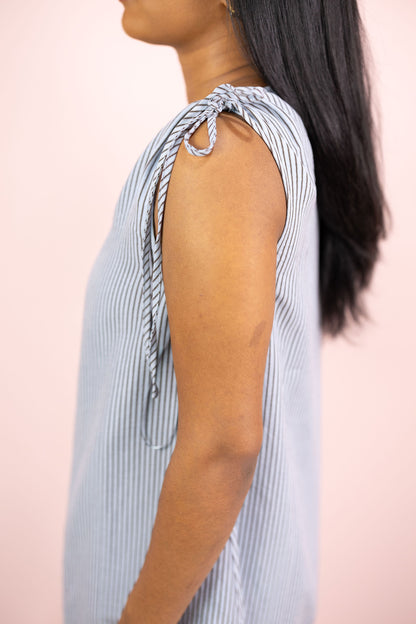 Stripe V-neck Dress w/ Shoulder Tie