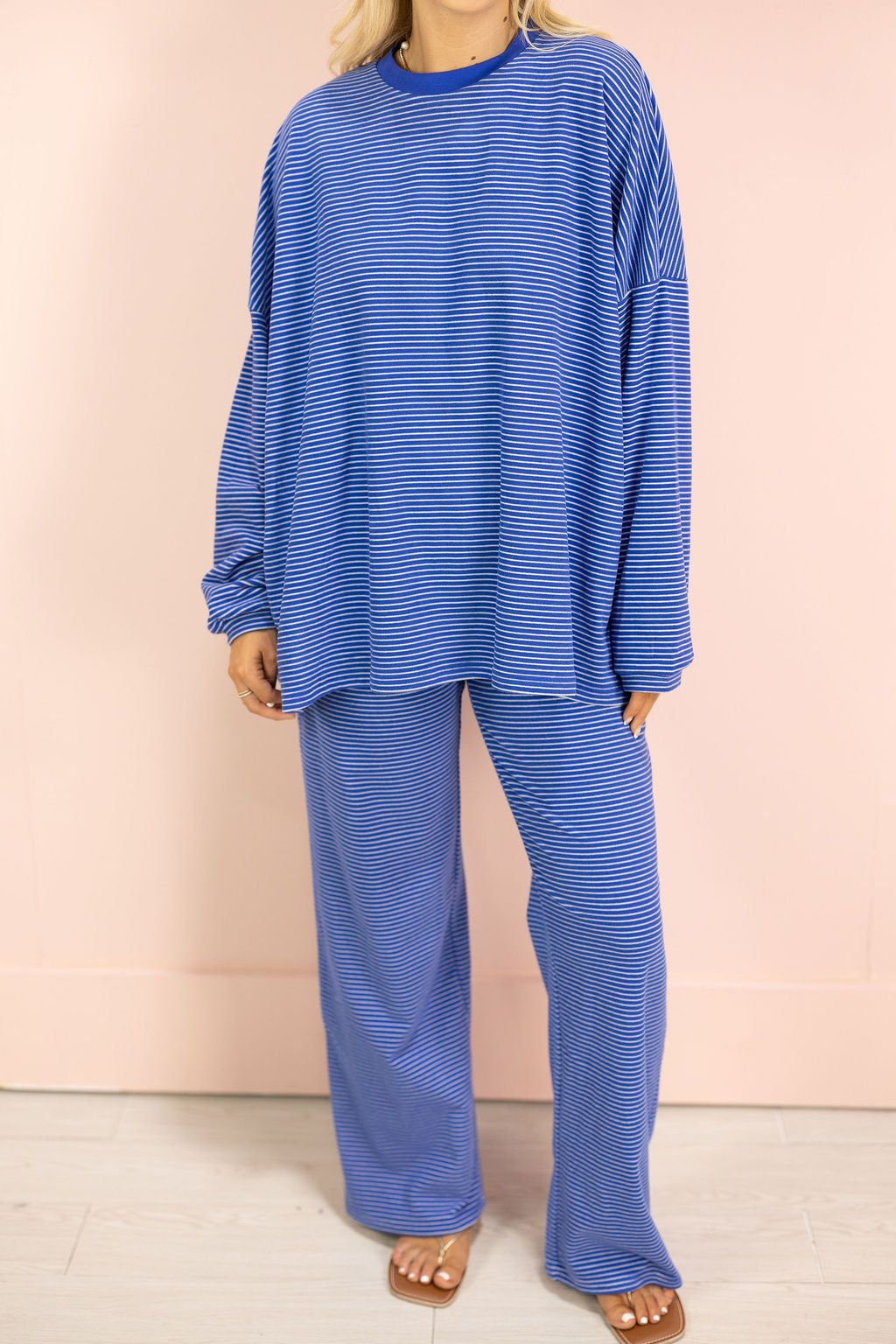 Striped Fleece Oversize Top Royal