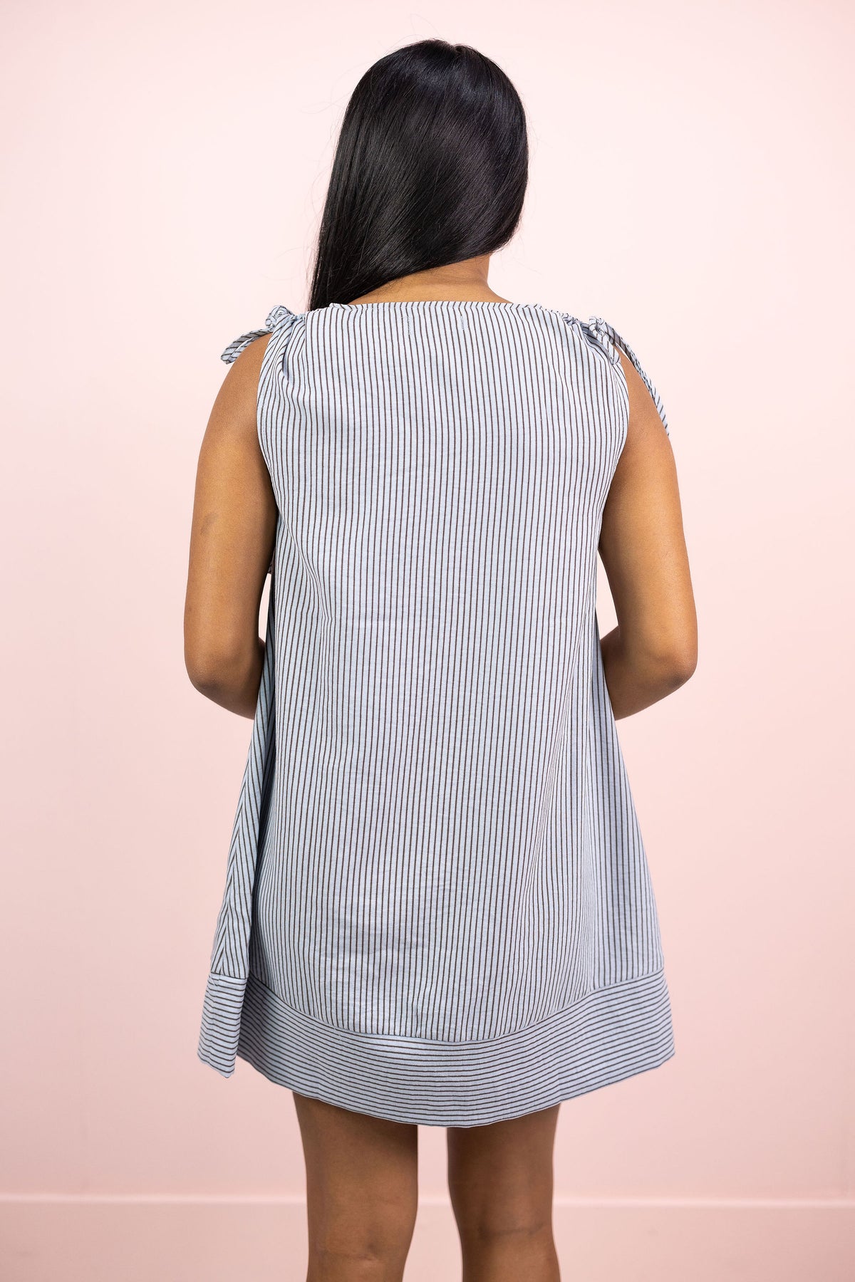 Stripe V-neck Dress w/ Shoulder Tie