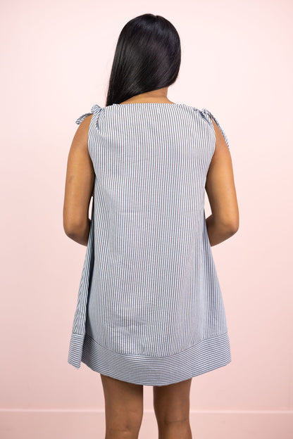 Stripe V-neck Dress w/ Shoulder Tie